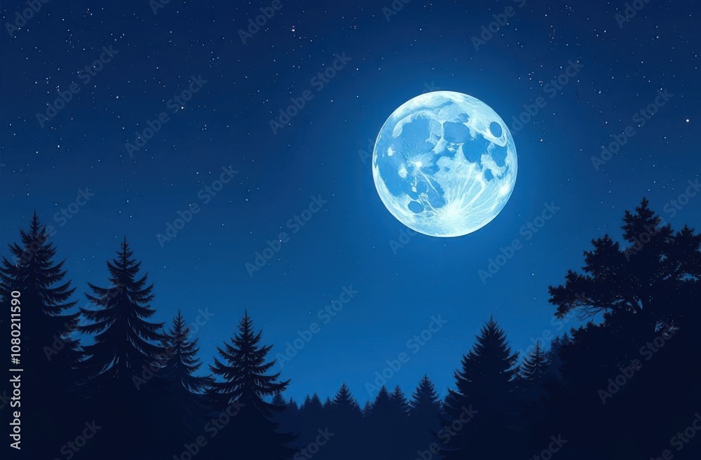 A bright full moon in a dark sky, against the background of the night starry sky at dusk. A hybrid solar eclipse. An unusual full moon in a cloudy sky. Beautiful moonlight.