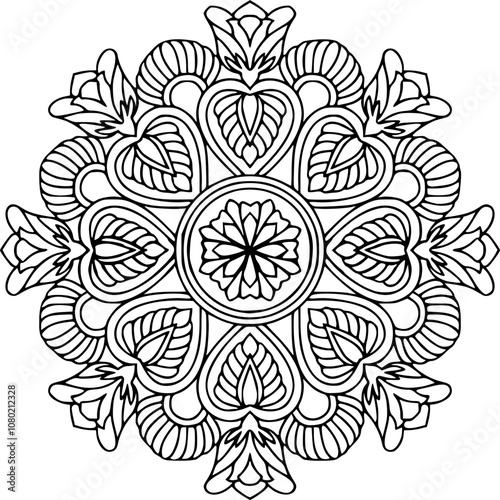 Blissful swirling bliss mandala coloring book page.