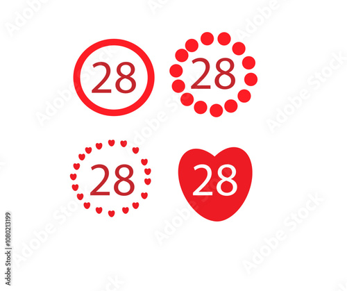 28 digits in different designs set on a white background