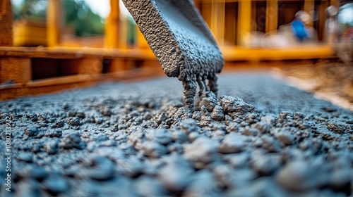 Concrete Pouring with a Shovel into Fresh Concrete photo