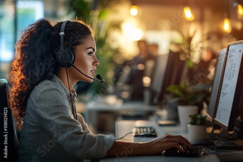 Dedicated customer service representative focused on delivering exceptional support at her desk photo