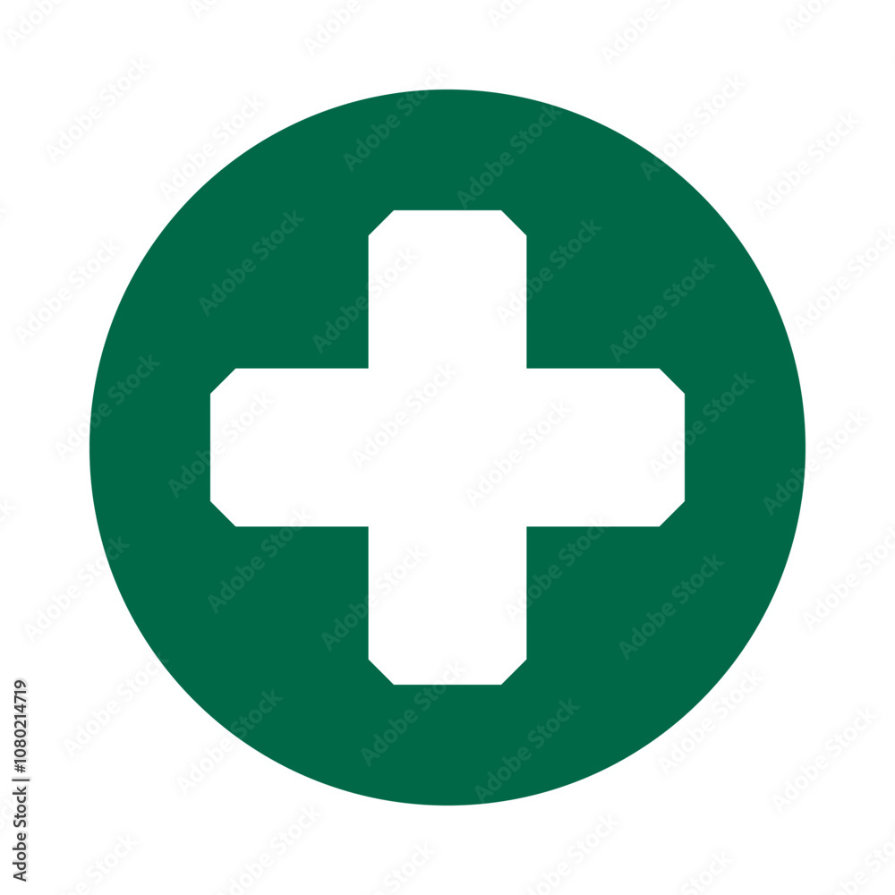 Obraz premium Chamfered Corner White Cross Green Circle