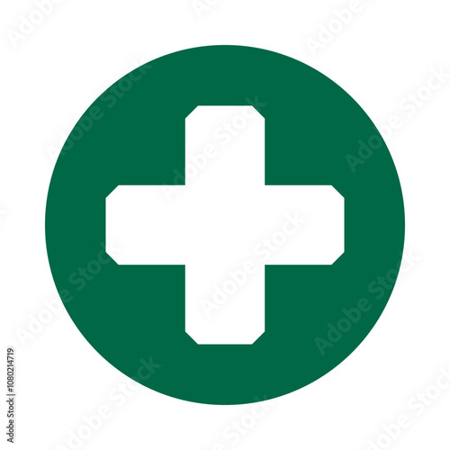 Chamfered Corner White Cross Green Circle