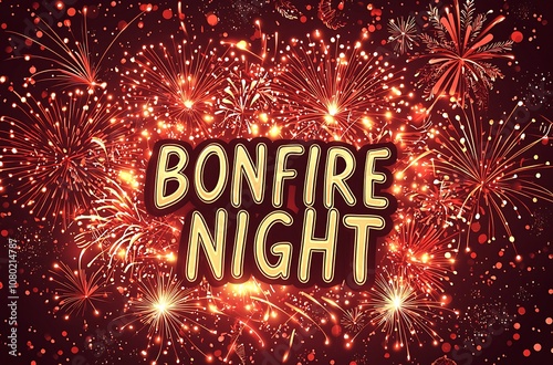 Bonfire night logo with text BONFICE NIGHT and fireworks