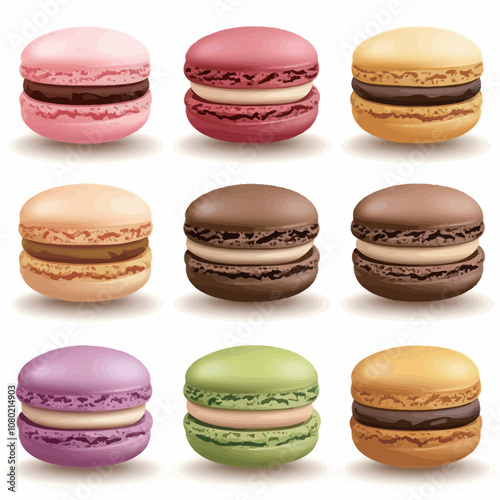 Set of colorful macaroon isolated on white background. Vector illustration..eps