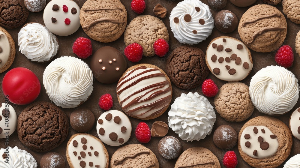Delicious Cookies and Whipped Toppings with Fresh Raspberries Delicious Cookies and Whipped Toppings with Fresh Raspberries