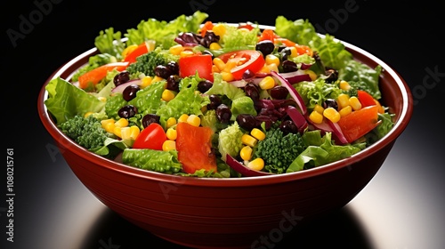 Vibrant salad bursting with fresh vegetables and colors in a rustic bowl. Generative AI