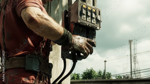 Worker Performing Safety Check on Electrical Equipment photo