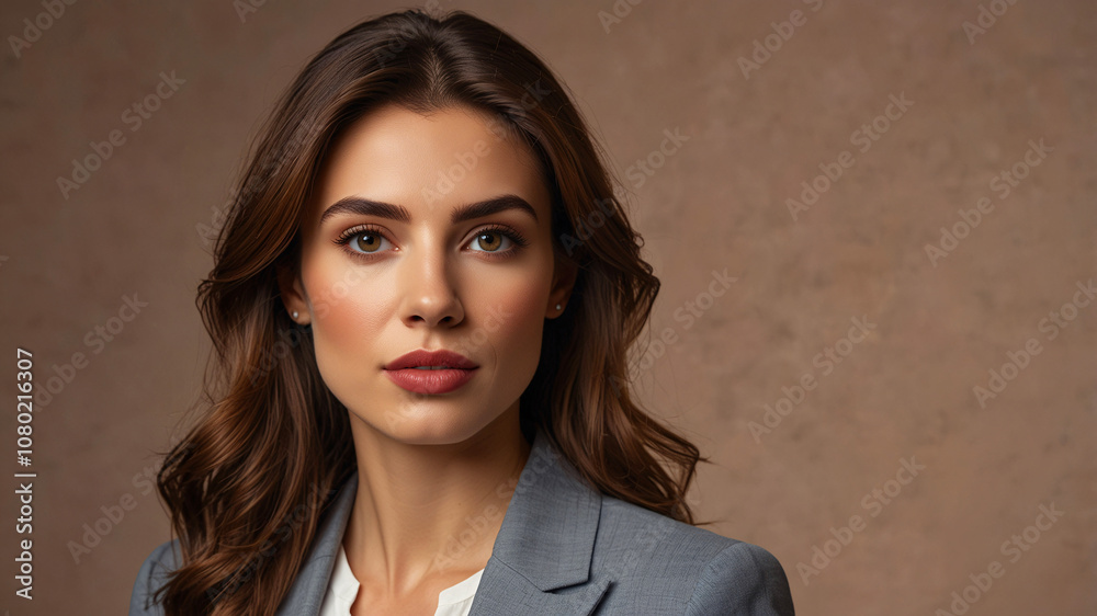 An elegant lady in a light-colored blazer represents grace and style against a muted background, expressing confidence. An elegant lady in a light-colored blazer represents grace and style against a muted background, expressing confidence.
