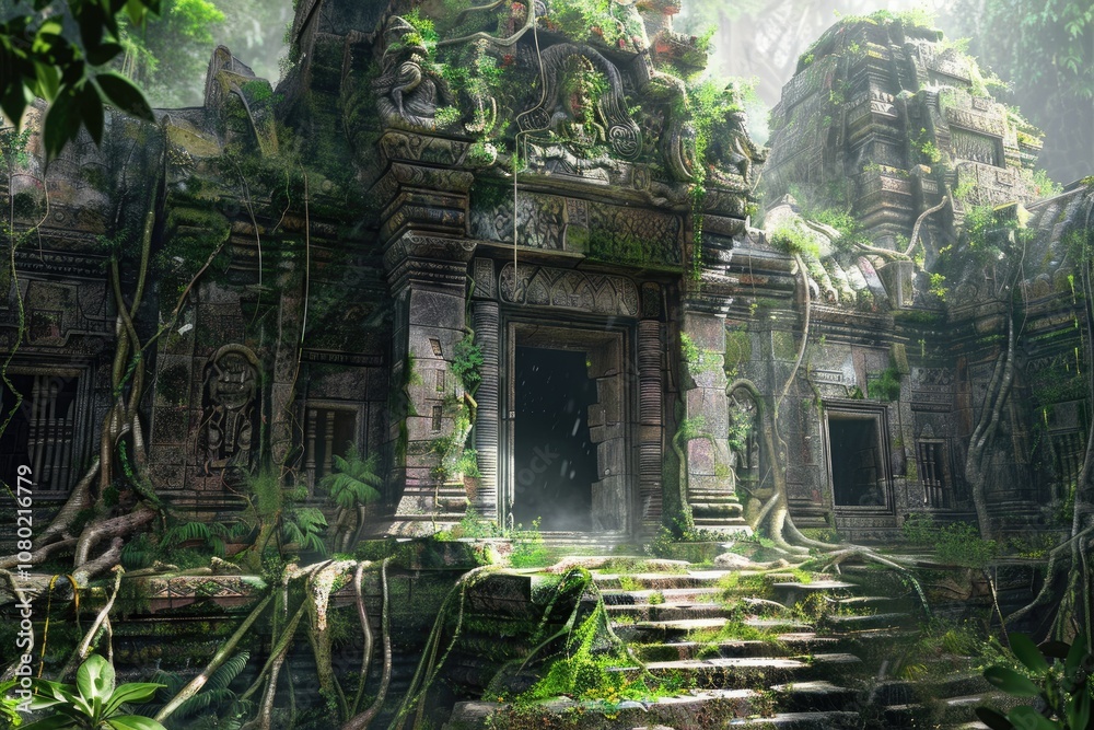 Ancient Stone Temple Overgrown with Lush Greenery Ancient Stone Temple Overgrown with Lush Greenery