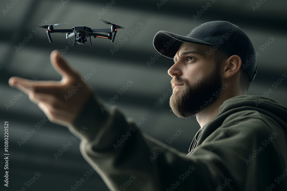 A drone operator using a holographic display for navigation and control during a flight. An operator managing a drone with holograms.
A drone operator using a holographic display for navigation and control during a flight. An operator managing a drone with holograms.