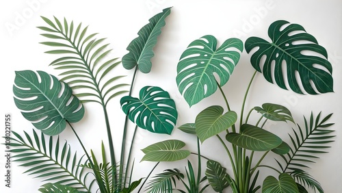 Lush Green Tropical Plants Bush, Isolated Tropical Plants for Nature and Interior Design  
