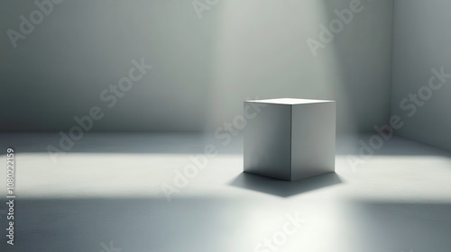 Minimalistic scene with a solitary cube in light.