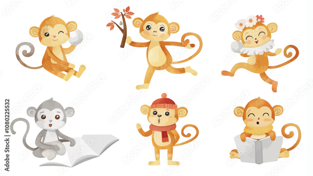 Cute monkey vector set. Cartoon illustration of cute monkey vector set. Cute monkey vector set. Cartoon illustration of cute monkey vector set.