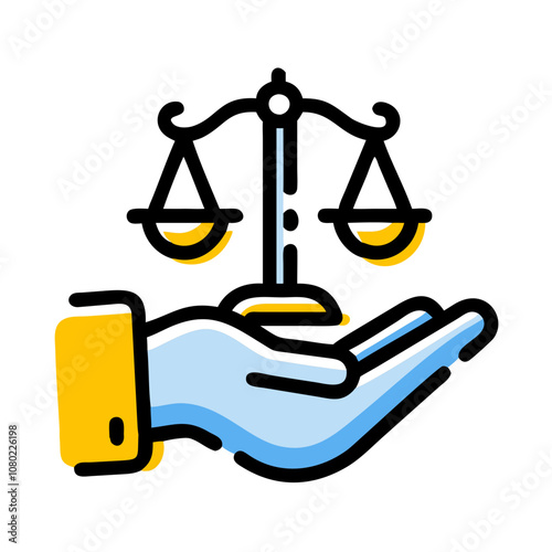 A hand holding balanced scales representing justice in a minimalist design, symbolizing fairness and legal principles commonly seen in law-related contexts