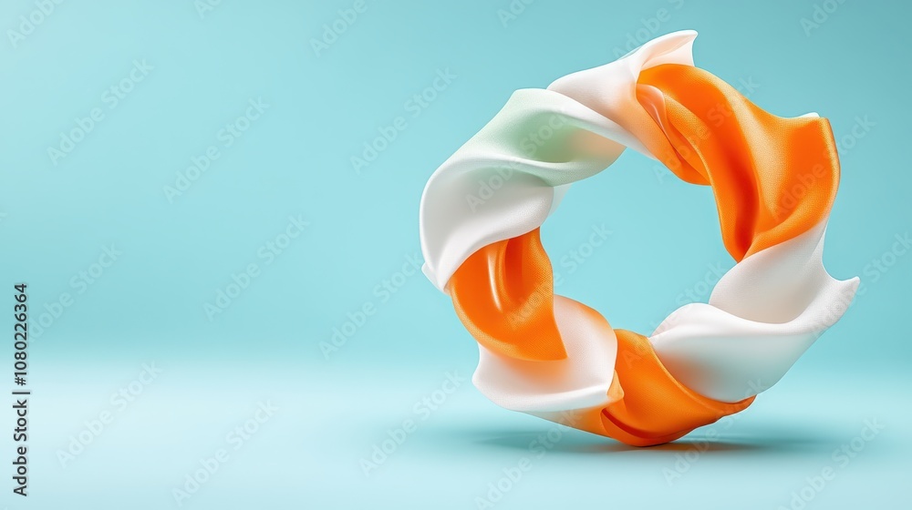Vibrant orange and white scarf on calming blue backdrop, study in texture color contrast Vibrant orange and white scarf on calming blue backdrop, study in texture color contrast