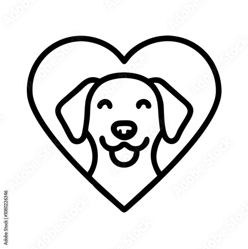 A cheerful dog outlined within a heart, symbolizing love for pets and animal companionship, perfect for showcasing affection for dogs in art and design
