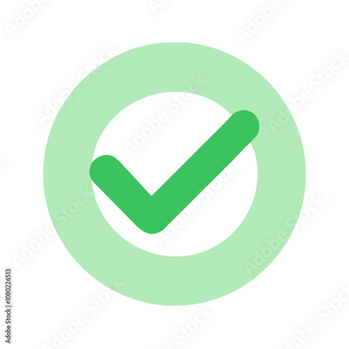 A simple green check mark within a circular outline for indicating approval or completion in digital contexts, widely used in applications to signify success or confirmation