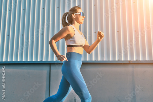 Woman Runner Jogging on the Street. Urban Fitness, Street Joggin photo