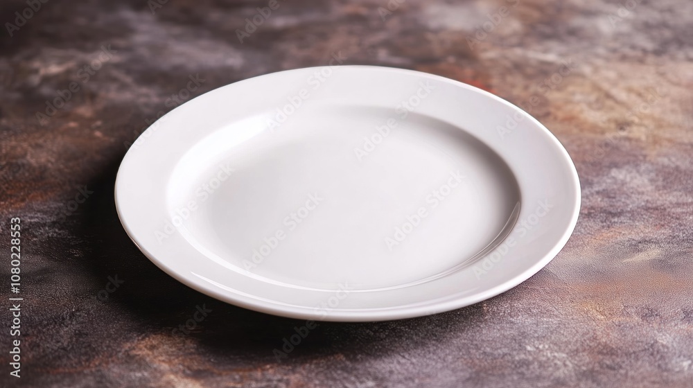 A simple white plate sitting on a textured surface in a well-lit kitchen, ready to be filled with delicious meals or snacks. A simple white plate sitting on a textured surface in a well-lit kitchen, ready to be filled with delicious meals or snacks.
