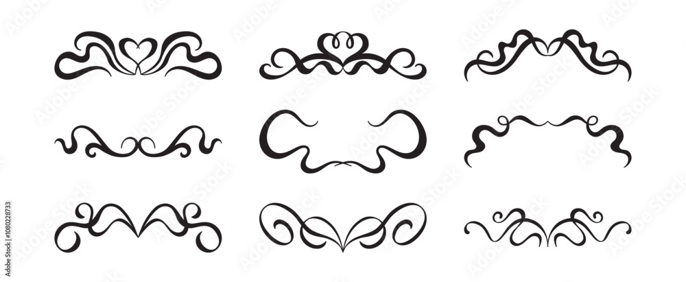 Vector graphic design template, art nouveau floral style frame and logo, minimalistic ornate border, divider and frame decoration, for packaging, branding, invitations, tattoo silhouette illustration Vector graphic design template, art nouveau floral style frame and logo, minimalistic ornate border, divider and frame decoration, for packaging, branding, invitations, tattoo silhouette illustration