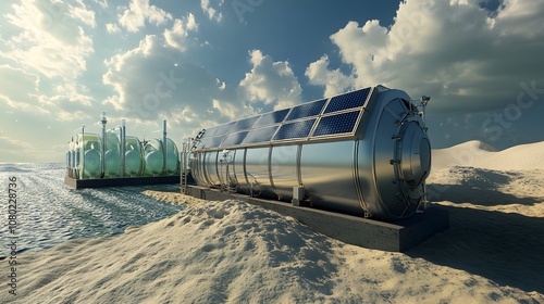 Solar-powered hydrogen production systems for green energy storage and distribution. photo