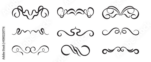 Vector graphic design template,  art nouveau floral style frame and logo, minimalistic ornate border, divider and frame decoration, for packaging, branding, invitations, tattoo silhouette illustration