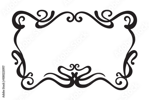 Vector graphic design template,  art nouveau floral style frame and logo, minimalistic ornate border, divider and frame decoration, for packaging, branding, invitations, tattoo silhouette illustration