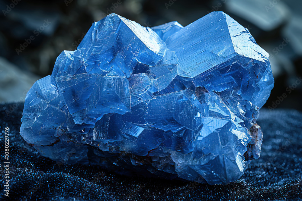 Obraz premium Stunning Benitoite stone on a black velvet surface in a moody cinematic light
