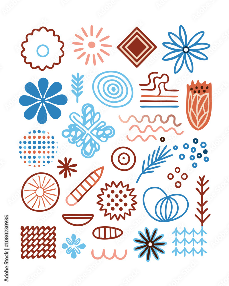 Naklejka premium Illustrator Artwork of texture Woods, flowers, leafs, shapes vector, poster, background, minimalist style
