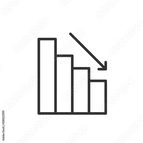 Chart bars down, icon in line design. Chart, bars, down, decrease, drop, decline, graph on white background vector. Chart bars down editable stroke icon