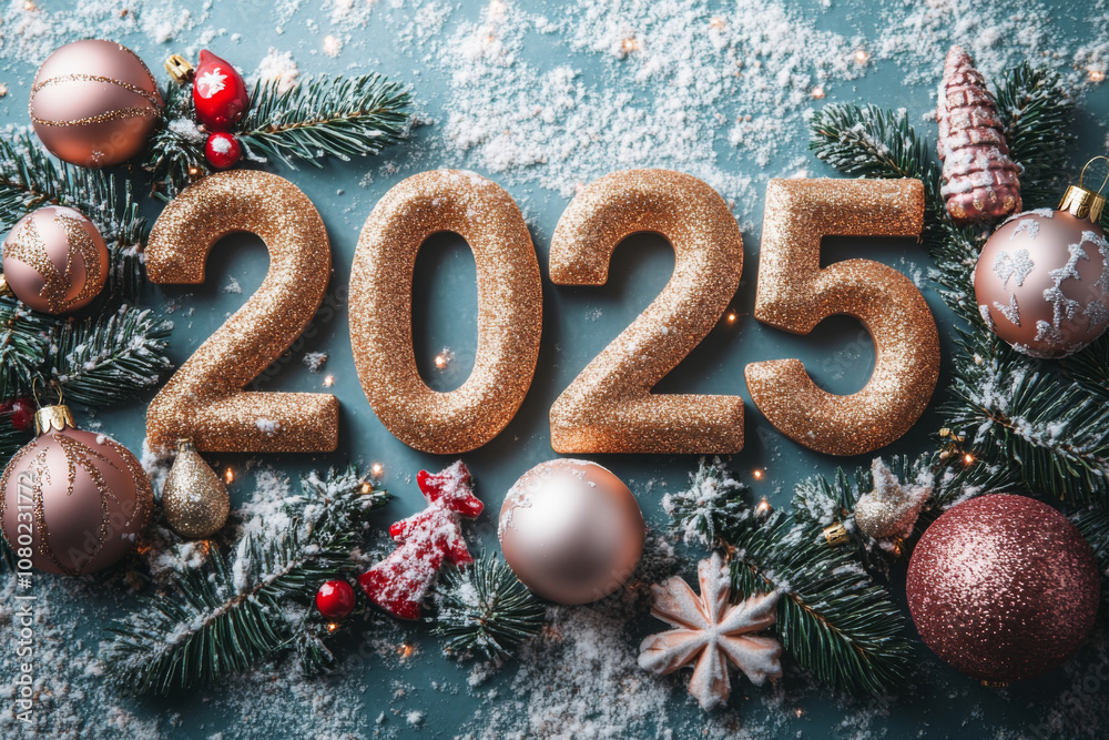 New Year 2025 in holiday decoration New Year 2025 in holiday decoration