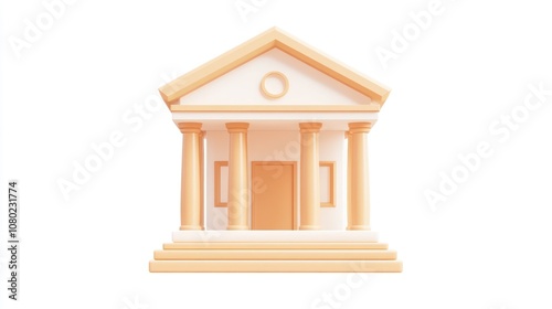 A stylized illustration of a classical building with columns and steps, symbolizing authority.