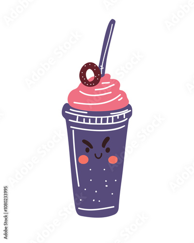 Cartoon-style cocktail with fruity garnish, creating a festive vibe