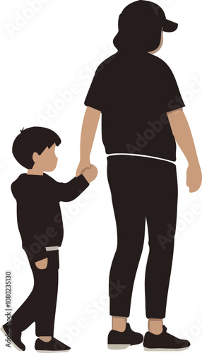 uomo con bambino che tiene la mano visto di spalle vettoriale editabile 