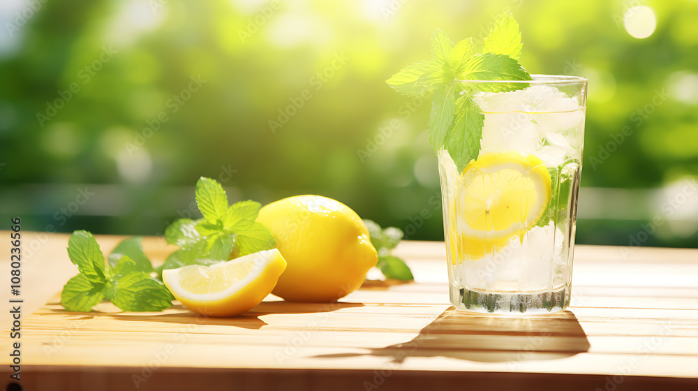 Refreshing Iced Lemonade with Mint and Lemon Slices on a Sunny Day Refreshing Iced Lemonade with Mint and Lemon Slices on a Sunny Day
