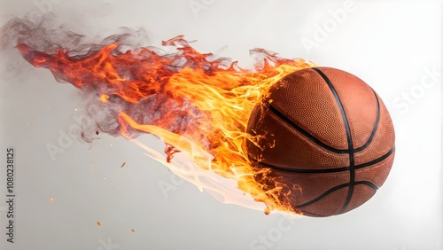  Burning Basketball with Flames, Isolated Fireball Sports Theme for Dynamic Art 