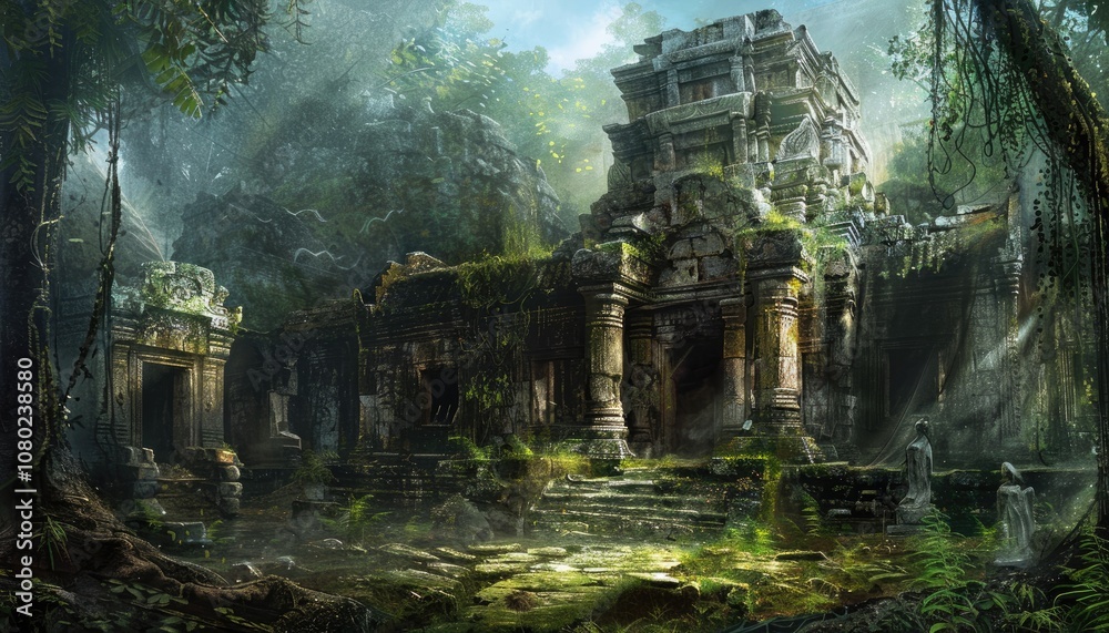 Overgrown Ancient Temple Ruins in a Lush Jungle Overgrown Ancient Temple Ruins in a Lush Jungle