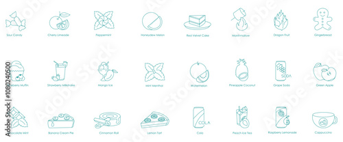 Sour Candy, Cherry Limeade, Peppermint, Honeydew Melon, Red Velvet Cake, Marshmallow, Dragon Fruit, Gingerbread, Blueberry Muffin, Strawberry Milkshake, Mango Ice, Mint Menthol, Watermelon icons