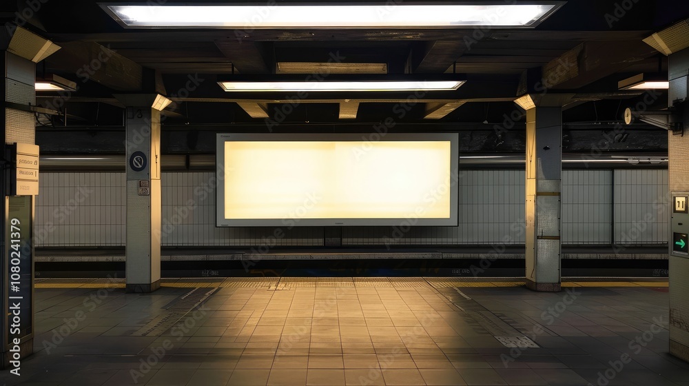 Empty Subway Platform Highlighting an Advertising Space Empty Subway Platform Highlighting an Advertising Space