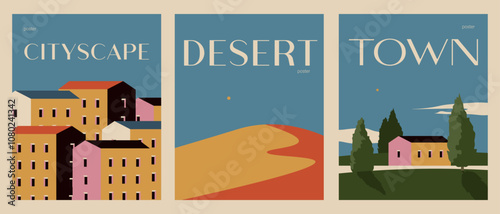Retro poster set, banner, postcard