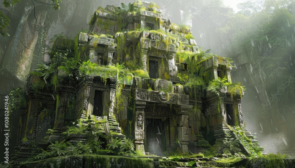 Overgrown Ancient Stone Temple in a Lush Jungle Overgrown Ancient Stone Temple in a Lush Jungle