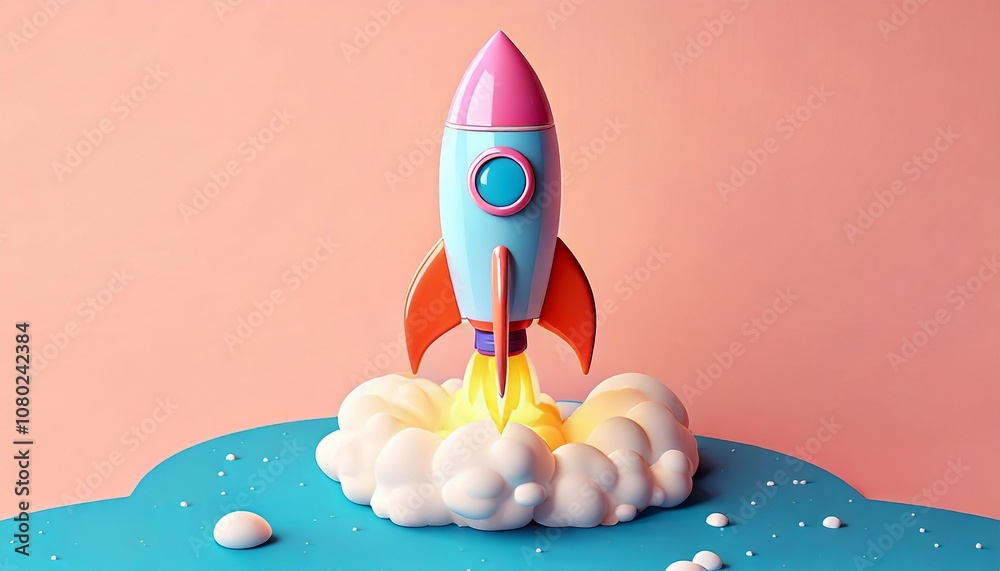 Colorful Rocket Launching into a Dreamy Sky