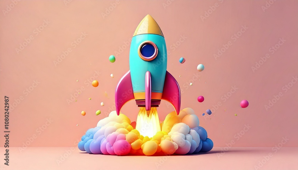Colorful Rocket Launching with Bright Clouds Effect Colorful Rocket Launching with Bright Clouds Effect