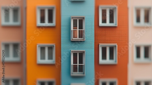 Colorful apartment facade with vibrant window details