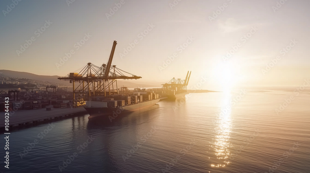 Aerial View of Cargo Terminal with Cranes and Containers Aerial View of Cargo Terminal with Cranes and Containers