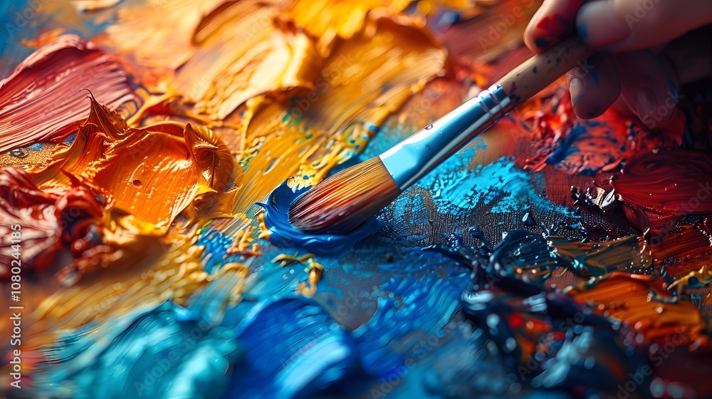 Artists palette with mixing paint show an art. AI generated Artists palette with mixing paint show an art. AI generated