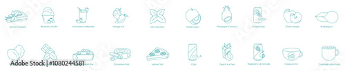 Vanilla Custard, Blueberry Muffin, Strawberry Milkshake, Mango Ice, Mint Menthol, Watermelon, Pineapple Coconut, Grape Soda, Green Apple, Bubblegum, Cotton Candy, Chocolate Mint, Banana icons
