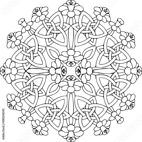 Celtic Floral Mandala of Coloring Book Page for Adults and Children. Easy Mandala Coloring Book Pages for Adults to Relax, Experiences Give Relief. Resizeable Vector File photo