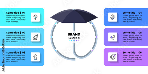 Infographic template. Umbrella with 6 steps and icons